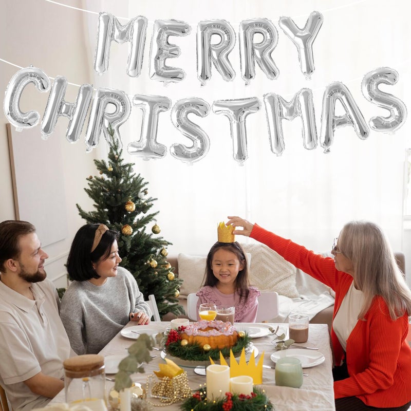 Tellpet Merry Christmas Balloons Banner Party Decorations, Silver - Image 4